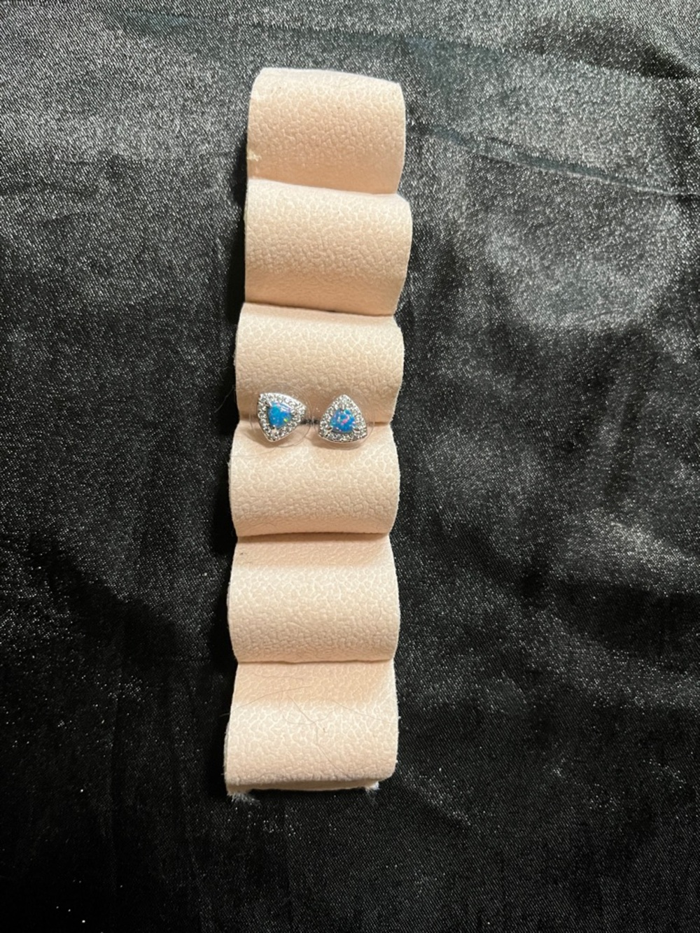 Blue Trillion Halo Stud Earrings - Sterling Tone